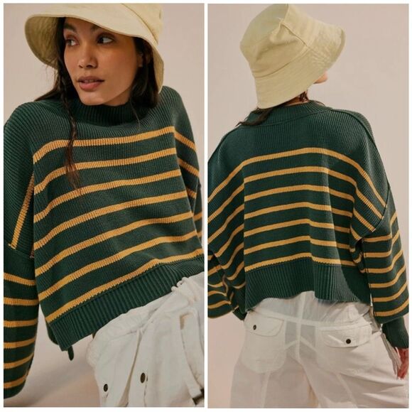 Free People Stripe Easy Street Crop Sweater Size S - Picture 1 of 9